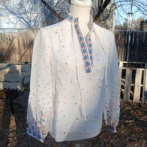 SOLD!Real Vintage, XS/Small, Well Made Floral Print Boho Ethnic Poet Peasant Top